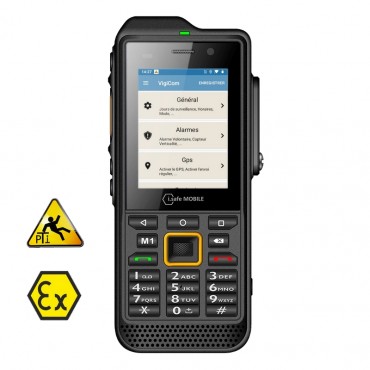 Vigicom® ATI-3620Ex2 : Smartphone Atex Android ultra robuste avec clavier à touches pour la protection des travailleurs isolés